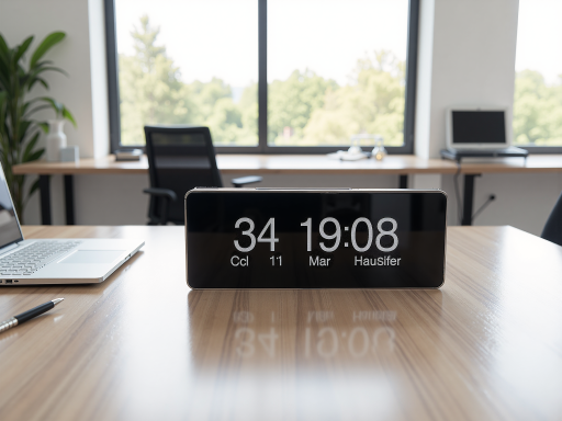 智能硬件设备正面展示,银色金属质感,触摸屏界面,放在现代办公室桌面上,明亮自然光